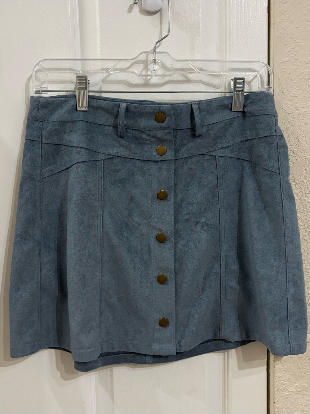 She + Sky Faux Suede Button-Front Mini Skirt